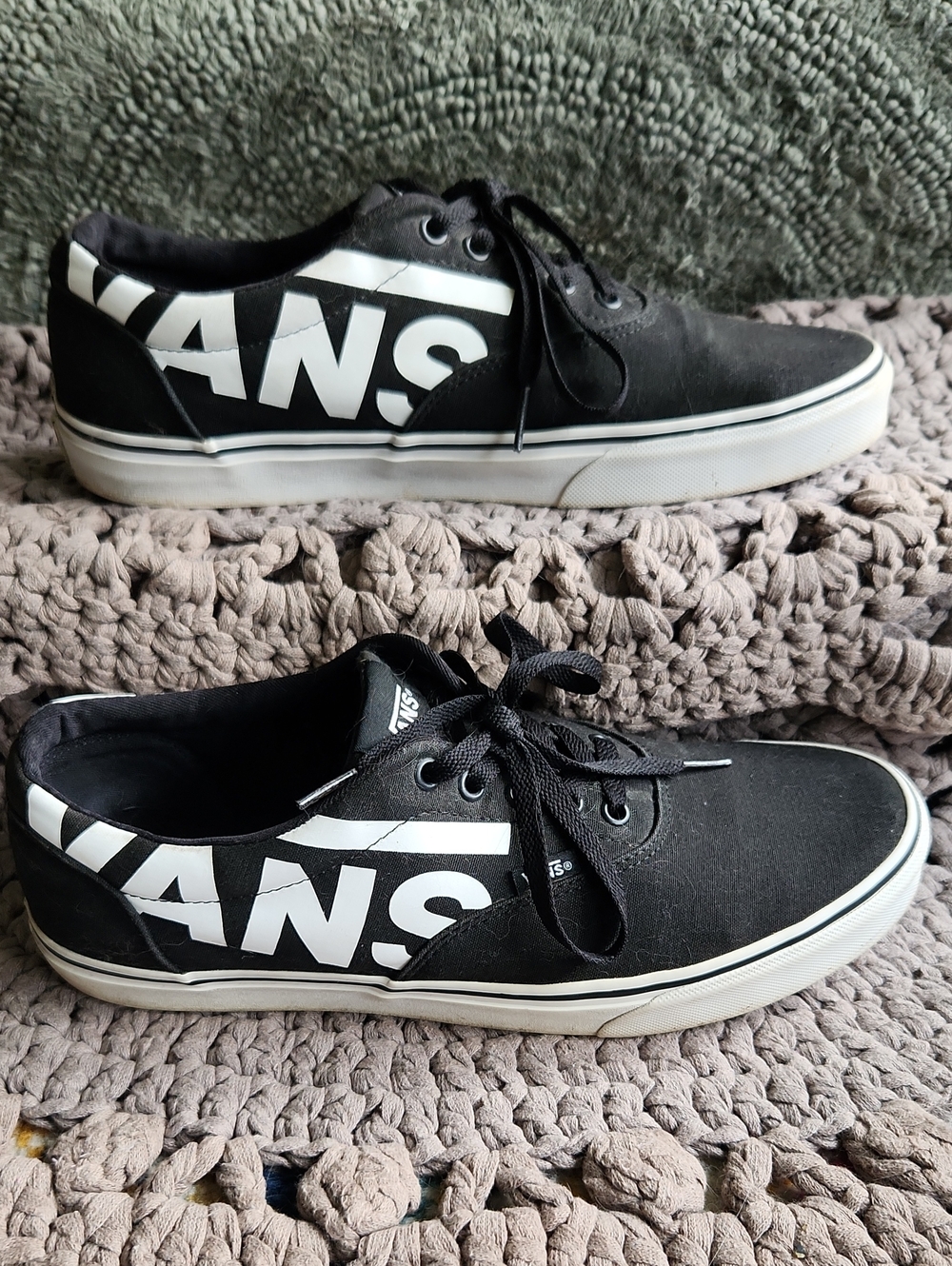 Vans MN Doheny Black and White Low-Top Sneakers with Bold Logo Lace Up Skate